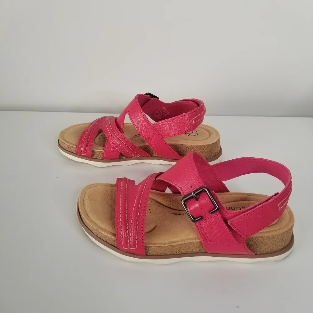 Clarks Brynn Step Adjustable Crossover Strap Sandals Size 5.5M Hot Pink